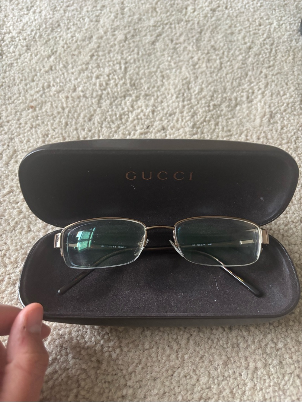 Gucci Men's Rectangular Semi-Rimless Glasses in Black and Gold